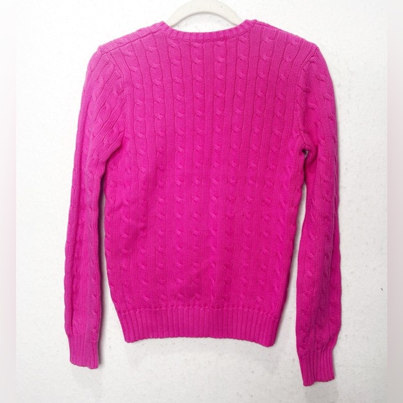 Ralph Lauren Sport Hot Pink V-Neck Cable Knit Sweater 100% Cotton Polo Vintage - Picture 2 of 5